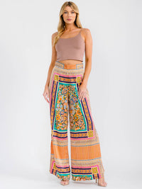 WOMEN'S ZIP UP WIDE LEG MULTI PRINT PALAZZO PANTS