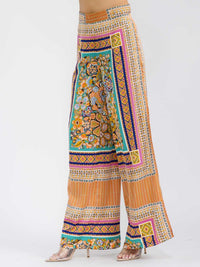 WOMEN'S ZIP UP WIDE LEG MULTI PRINT PALAZZO PANTS