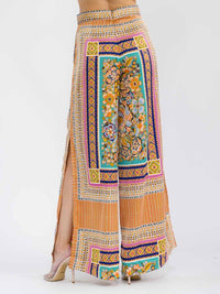 WOMEN'S ZIP UP WIDE LEG MULTI PRINT PALAZZO PANTS
