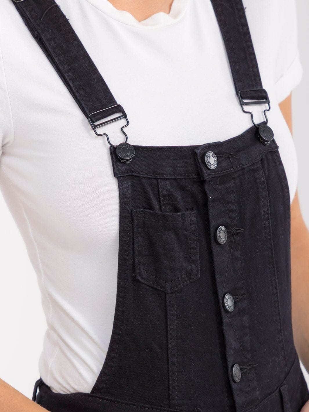 WOMEN'S SLEEVELESS BUTTON UP POCKETS STRETCH DENIM SHORTS OVERALL