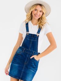 WOMEN'S SLEEVELESS POCKETS WASHED STRETCH DENIM SKIRT OVERALL