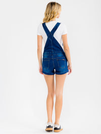 WOMEN'S SLEEVELESS POCKETS DISTRESS STRETCH DENIM SHORTS OVERALL