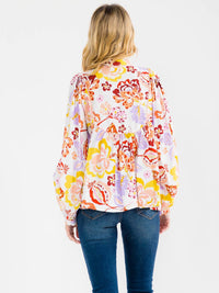 WOMEN'S LONG SLEEVE BUTTON UP FLORAL PRINT TUNIC BLOUSE