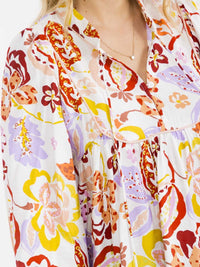 WOMEN'S LONG SLEEVE BUTTON UP FLORAL PRINT TUNIC BLOUSE