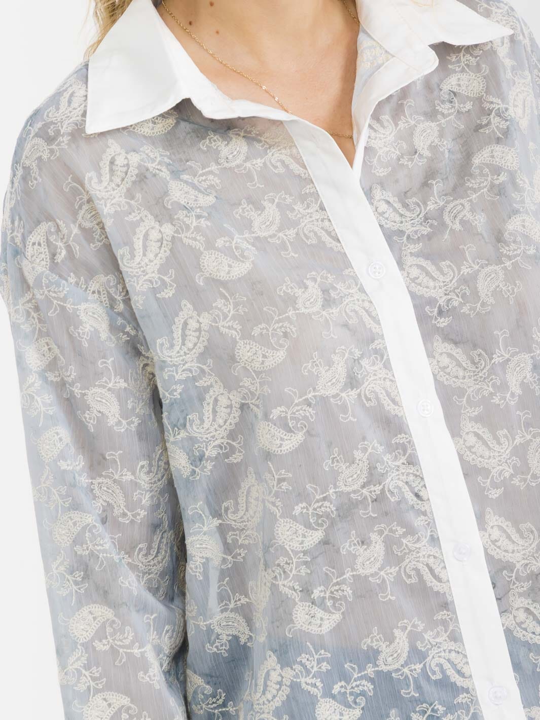 WOMEN'S LONG SLEEVE BUTTON UP EMBROIDERY BLOUSE