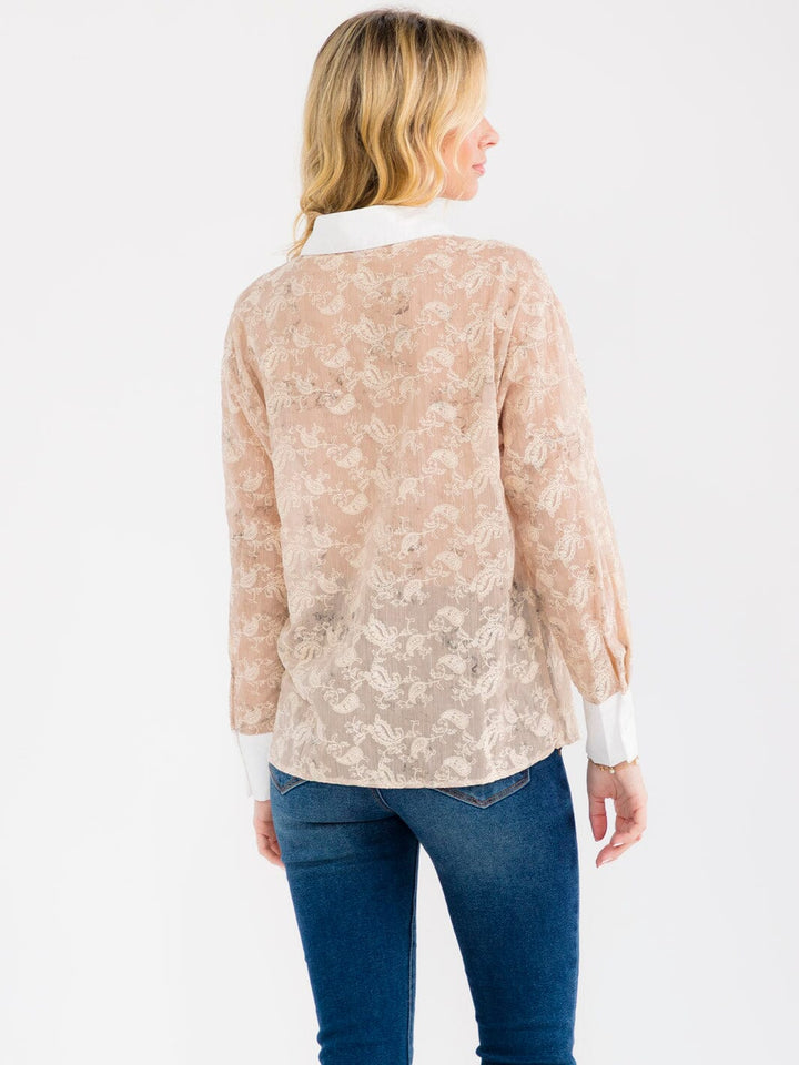WOMEN'S LONG SLEEVE BUTTON UP EMBROIDERY BLOUSE