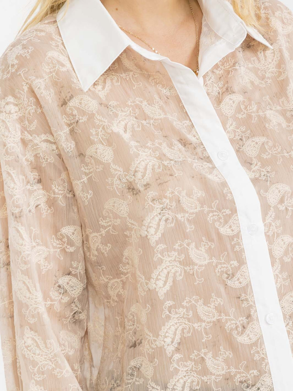 WOMEN'S LONG SLEEVE BUTTON UP EMBROIDERY BLOUSE