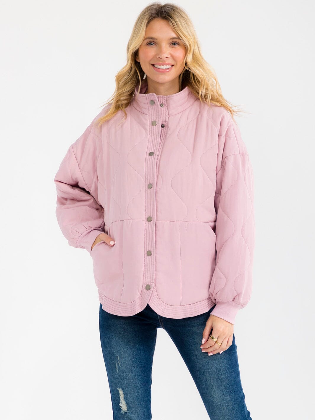 WOMEN'S LONG SLEEVE BUTTON UP FRONT POCKETS PADDED JACKET