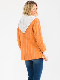 WOMEN'S LONG SLEEVE BUTTON CLOSURE FRONT POCKETS HOODED STRIPES BLAZER
