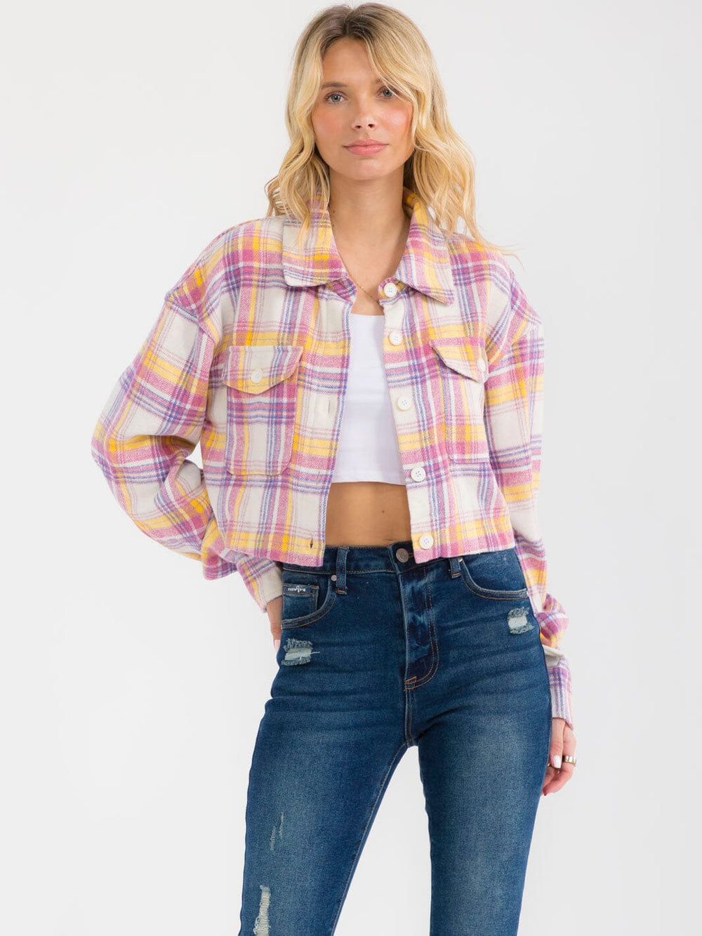 WOMEN'S CROP TANK TOP & LONG SLEEVE BUTTON UP CARDIGAN 2PC TOP (Copy)
