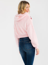WOMEN'S LONG SLEEVE ZIPPER CLOSURE SEQUINS HEARTS HOODED SWEATER