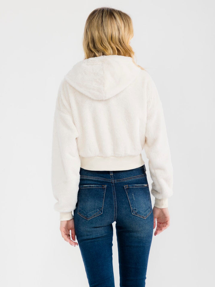 WOMEN'S LONG SLEEVE ZIPPER CLOSURE SEQUINS BOWS HOODED SWEATER