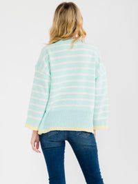 WOMEN'S LONG SLEEVE V-NECK COLORBLOCK STRIPES PULLOVER SWEATER