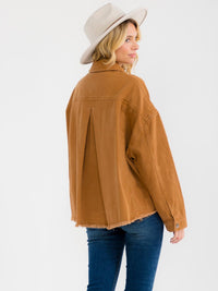 WOMEN'S LONG SLEEVE BUTTON CLOSURE FRONT POCKETS DISTRESS DENIM JACKET