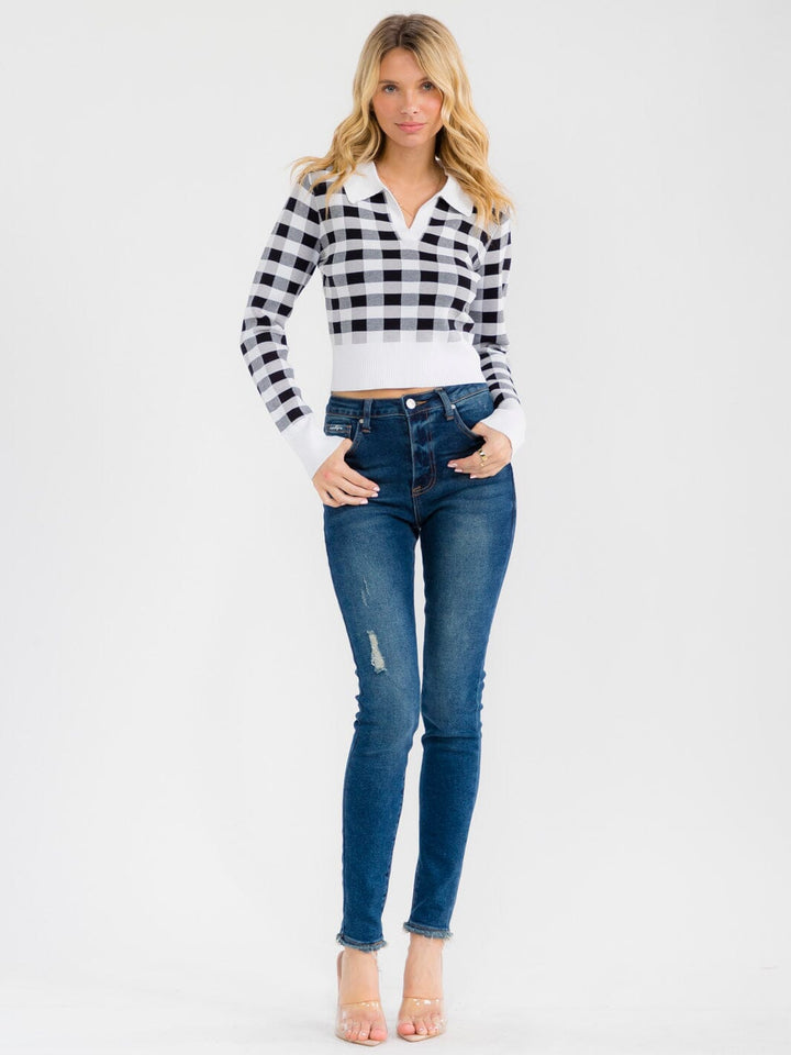 WOMEN'S LONG SLEEVE V-NECK COLORBLOCK PULLOVER SWEATER