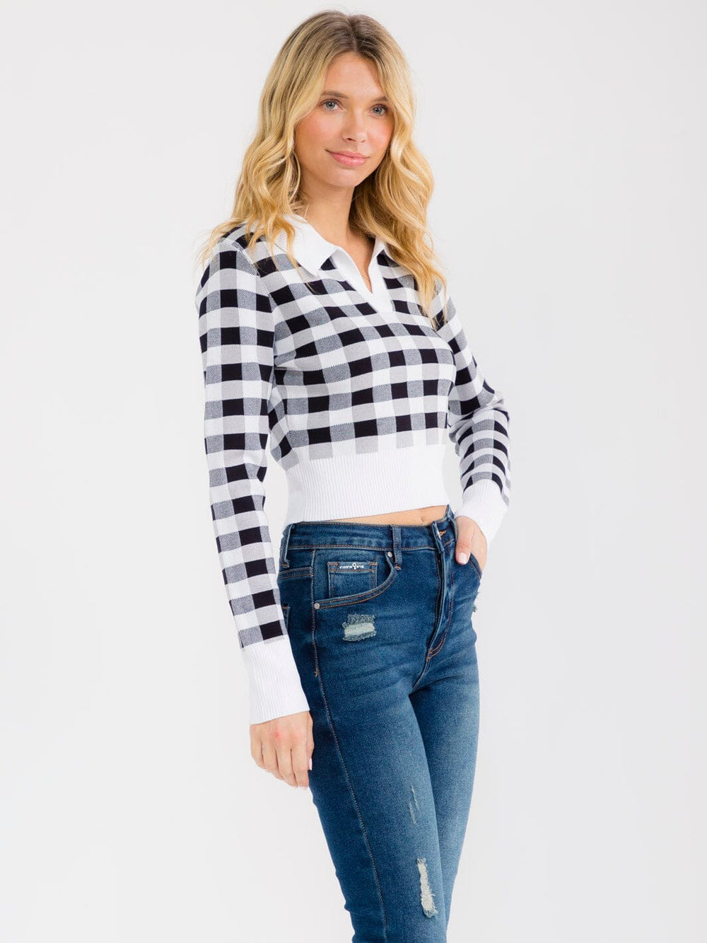 WOMEN'S LONG SLEEVE V-NECK COLORBLOCK PULLOVER SWEATER