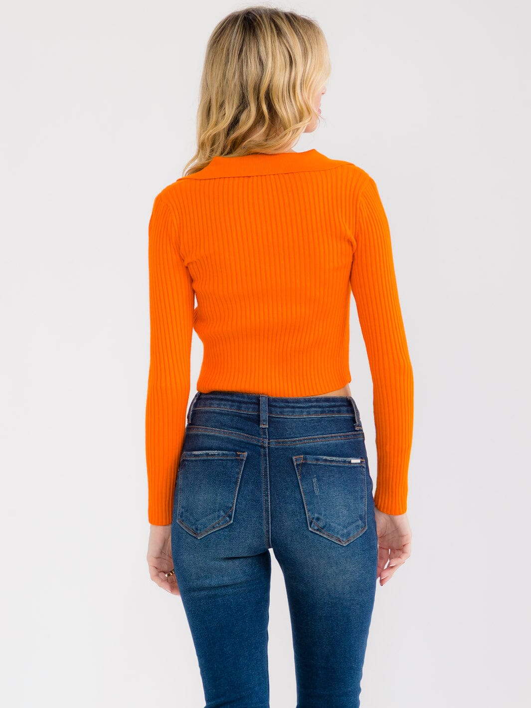 WOMEN'S LONG SLEEVE ZIPPER CLOSURE RIBBED TOP