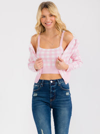 WOMEN'S CROP TANK TOP & LONG SLEEVE BUTTON UP CARDIGAN 2PC TOP