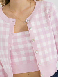 WOMEN'S CROP TANK TOP & LONG SLEEVE BUTTON UP CARDIGAN 2PC TOP