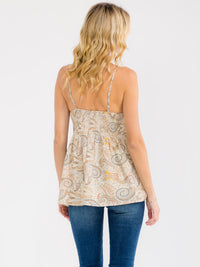 WOMEN'S SLEEVELESS V-NECK SMOCK MULTI PRINT TANK TOP