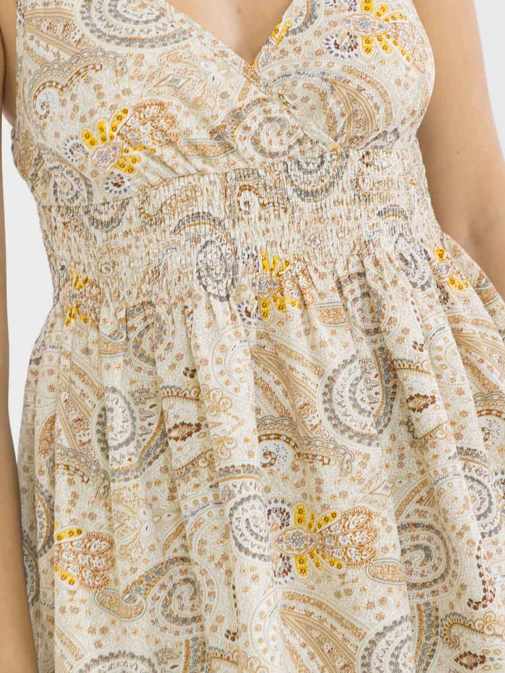 WOMEN'S SLEEVELESS V-NECK SMOCK MULTI PRINT TANK TOP