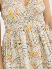 WOMEN'S SLEEVELESS V-NECK SMOCK MULTI PRINT TANK TOP