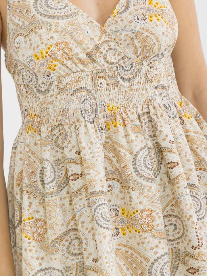 WOMEN'S SLEEVELESS V-NECK SMOCK MULTI PRINT TANK TOP