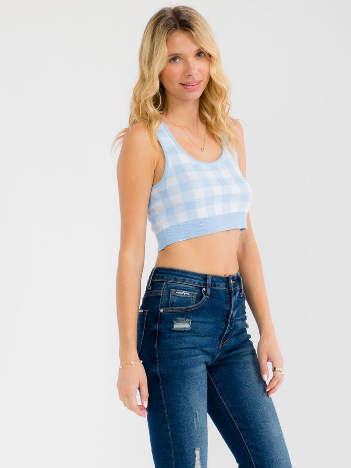WOMEN'S SLEEVELESS PLAID CROP TANK TOP