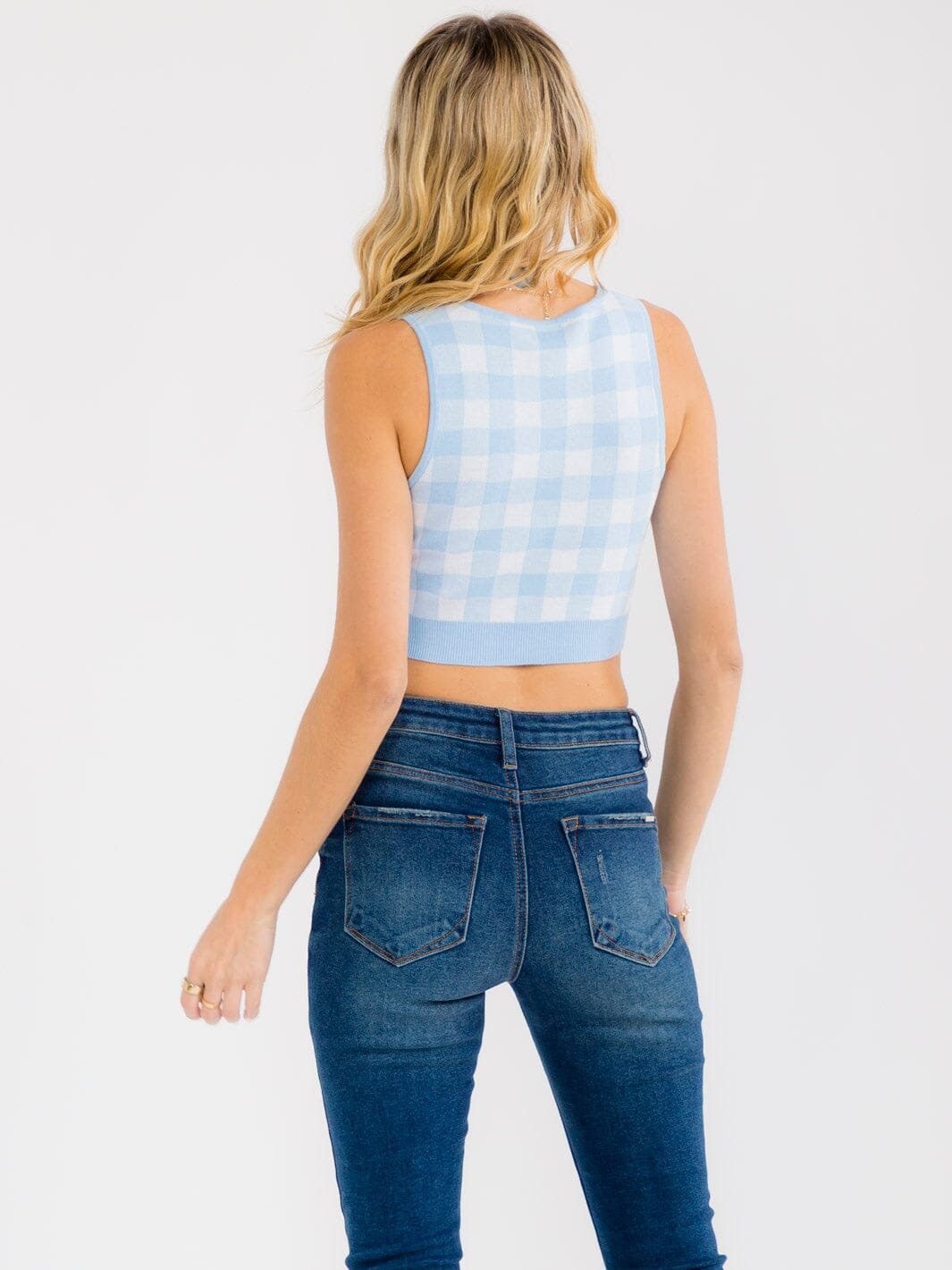 WOMEN'S SLEEVELESS PLAID CROP TANK TOP