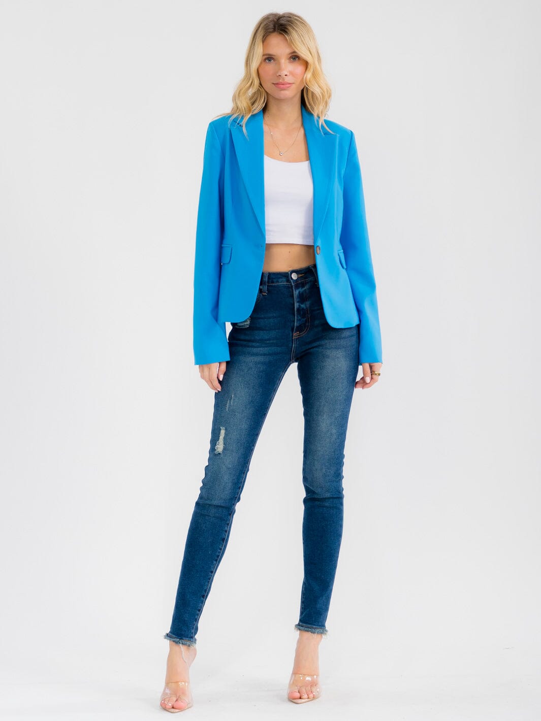 WOMEN'S LONG SLEEVE BUTTON CLOSURE FRONT POCKETS BLAZER