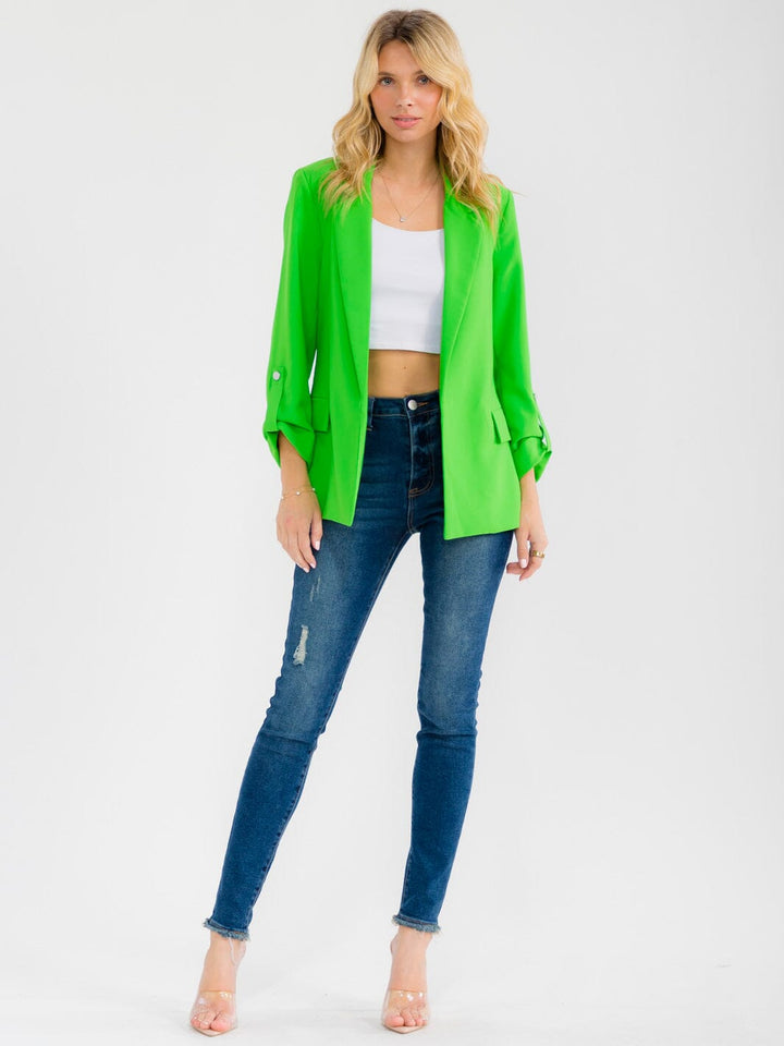 WOMEN'S 3/4 SLEEVE BUTTON CLOSURE FRONT POCKETS BLAZERS