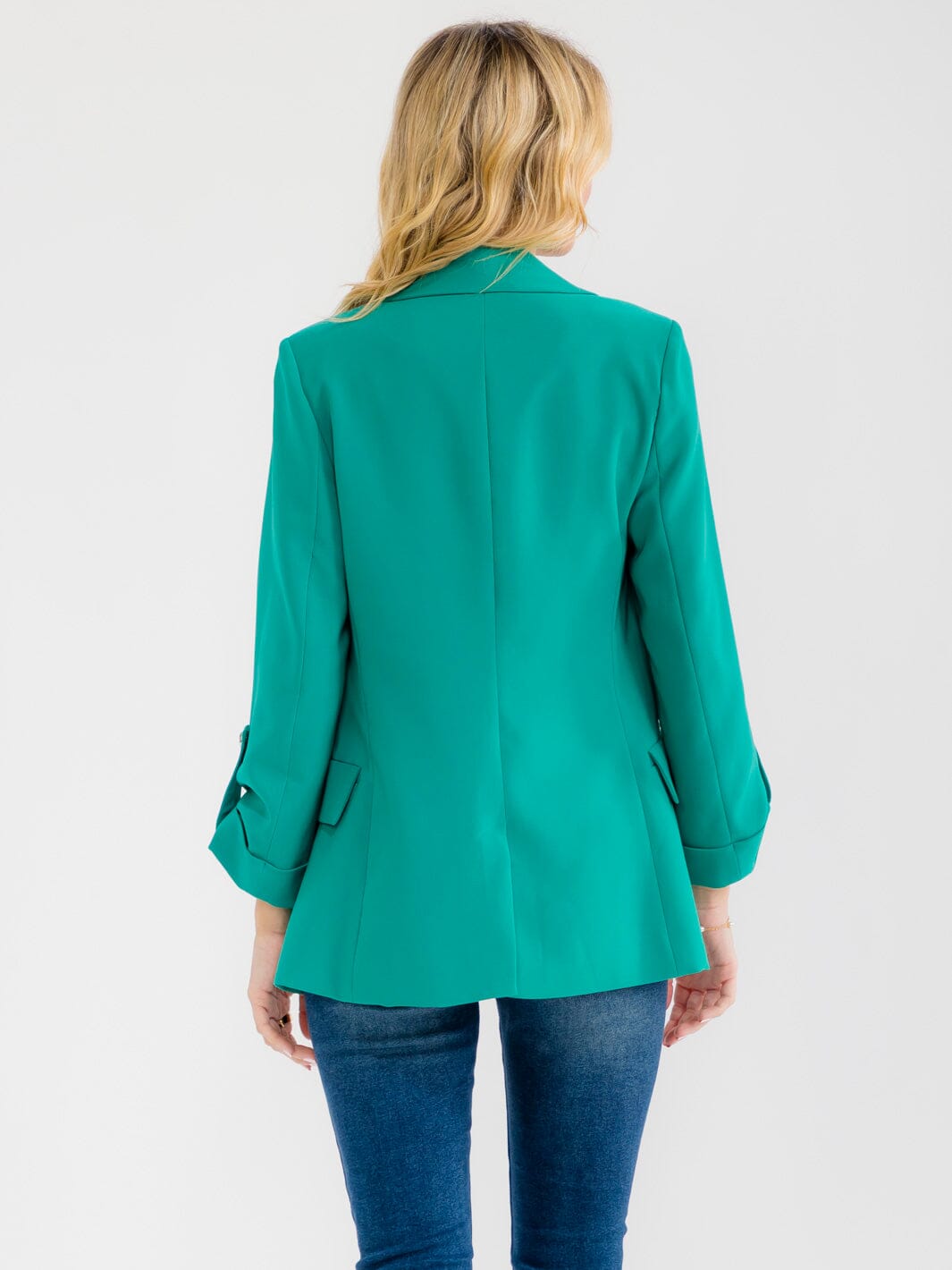 WOMEN'S 3/4 SLEEVE BUTTON CLOSURE FRONT POCKETS BLAZERS