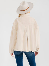 WOMEN'S LONG SLEEVE BUTTON CLOSURE FRONT POCKETS DISTRESS DENIM JACKET