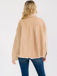 WOMEN'S LONG SLEEVE BUTTON CLOSURE FRONT POCKETS DISTRESS DENIM JACKET