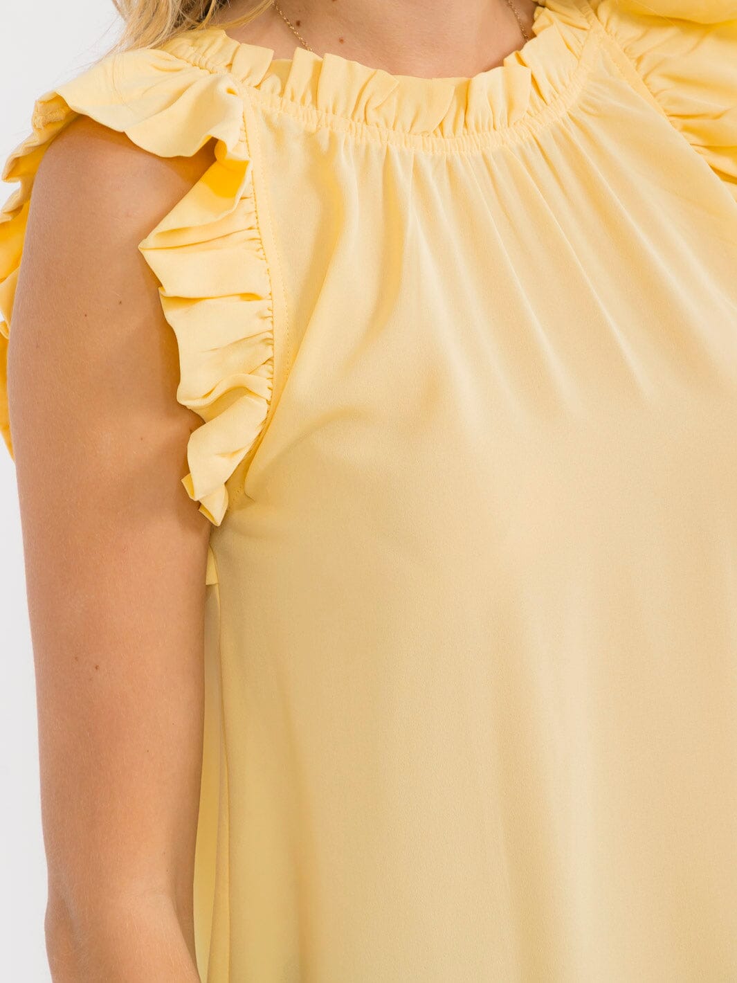 WOMEN'S RUFFLE SLEEVE NECK TRIM DETAILED BLOUSE