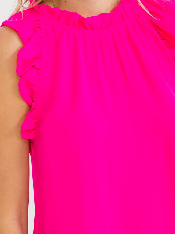 WOMEN'S RUFFLE SLEEVE NECK TRIM DETAILED BLOUSE