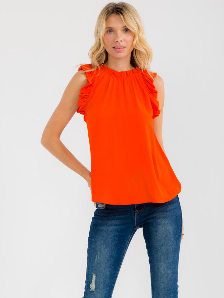 WOMEN'S RUFFLE SLEEVE NECK TRIM DETAILED BLOUSE