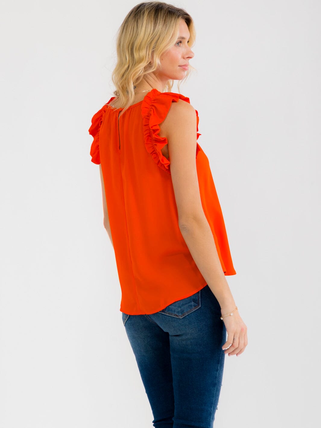 WOMEN'S RUFFLE SLEEVE NECK TRIM DETAILED BLOUSE