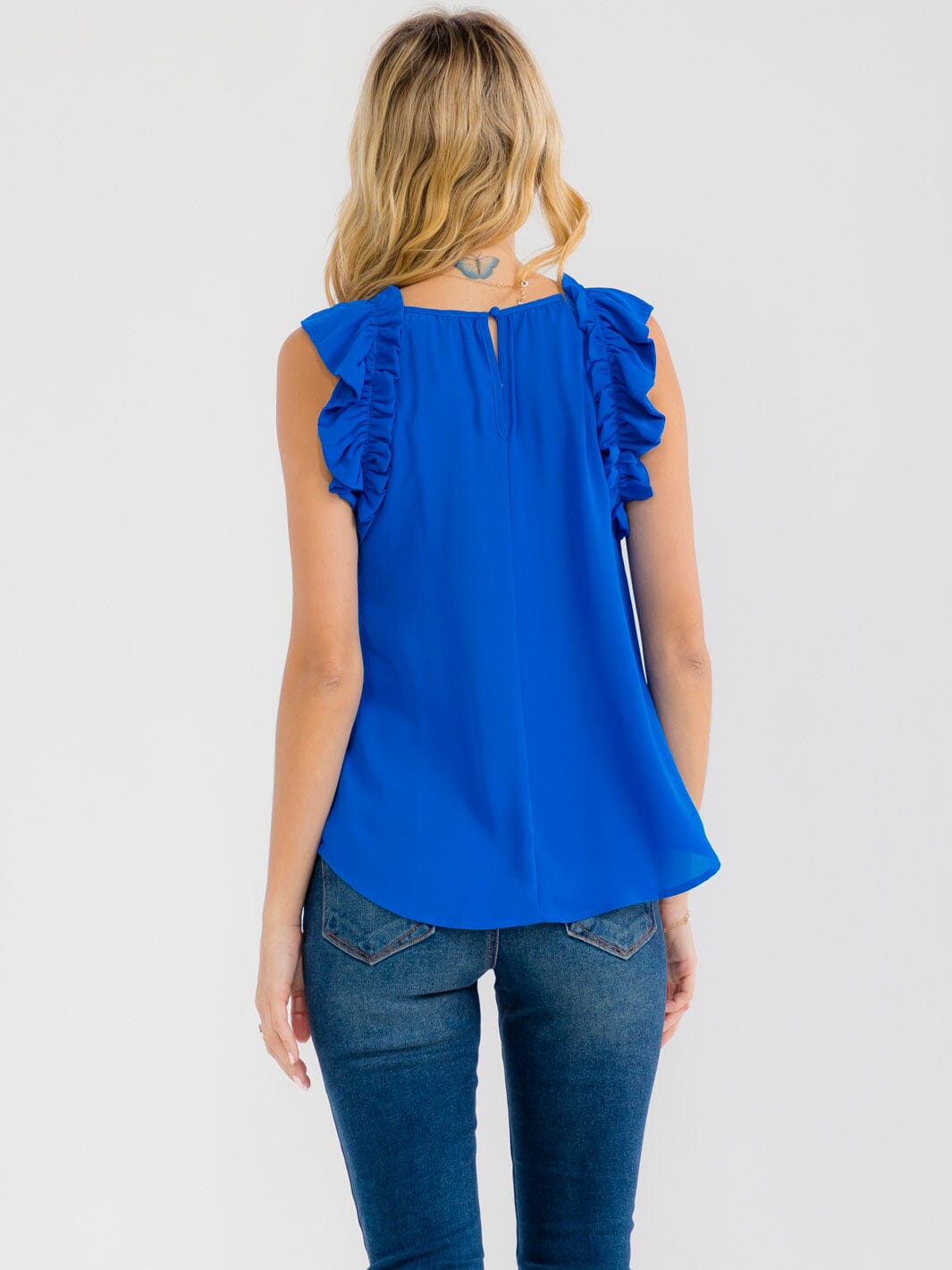 WOMEN'S RUFFLE SLEEVE NECK TRIM DETAILED BLOUSE