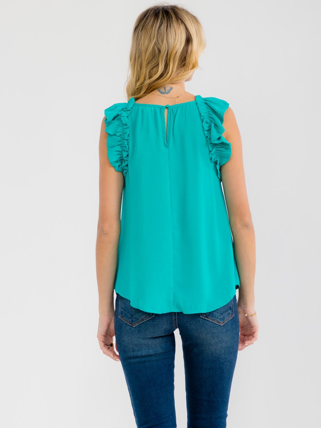 WOMEN'S RUFFLE SLEEVE NECK TRIM DETAILED BLOUSE