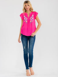 WOMEN'S SHORT SLEEVE V-NECK EMBROIDERY FLORAL BLOUSE