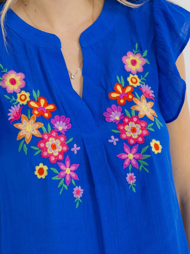 WOMEN'S SHORT SLEEVE V-NECK EMBROIDERY FLORAL BLOUSE