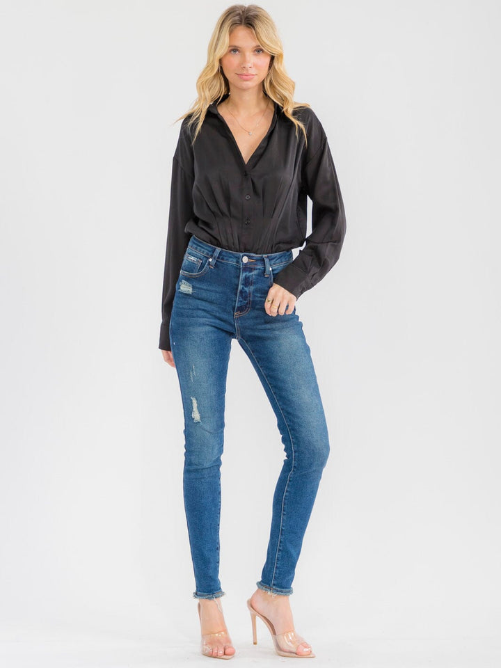 WOMEN'S LONG SLEEVE V-NECK BUTTON UP BODYSUIT