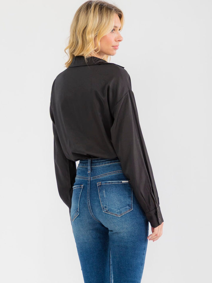 WOMEN'S LONG SLEEVE V-NECK BUTTON UP BODYSUIT