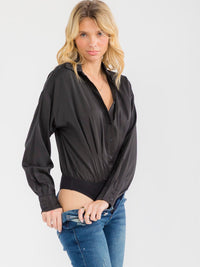 WOMEN'S LONG SLEEVE V-NECK BUTTON UP BODYSUIT