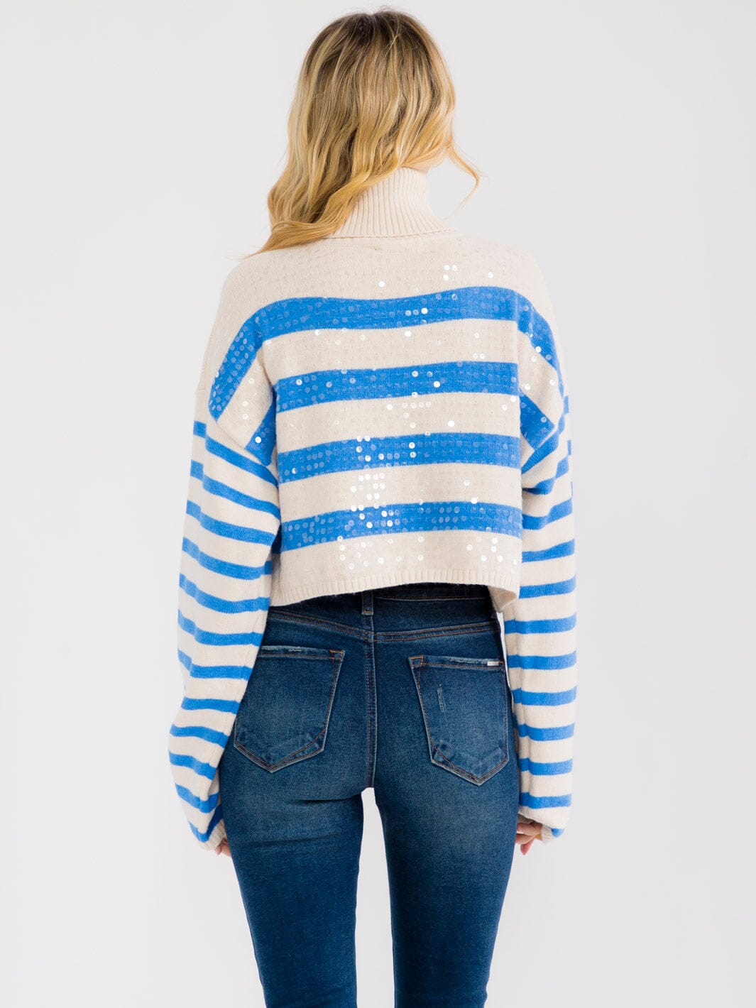 WOMEN'S LONG SLEEVE TURTLE NECK PULLOVER SEQUINS SWEATER