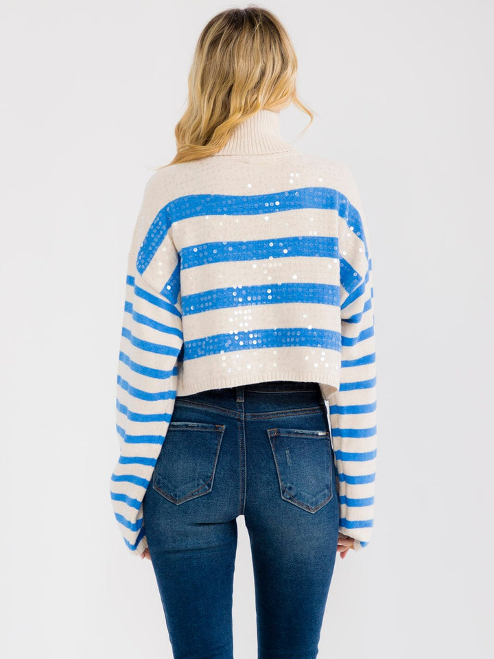 WOMEN'S LONG SLEEVE TURTLE NECK PULLOVER SEQUINS SWEATER