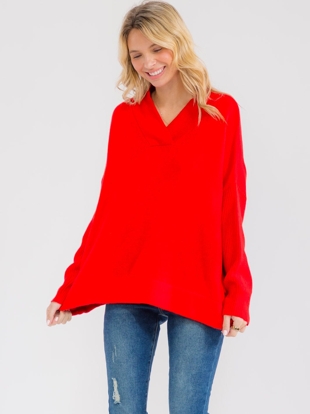WOMEN'S LONG SLEEVE V-NECK PULLOVER KNIT SWEATER