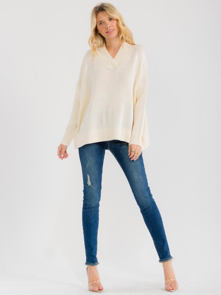 WOMEN'S LONG SLEEVE V-NECK PULLOVER KNIT SWEATER