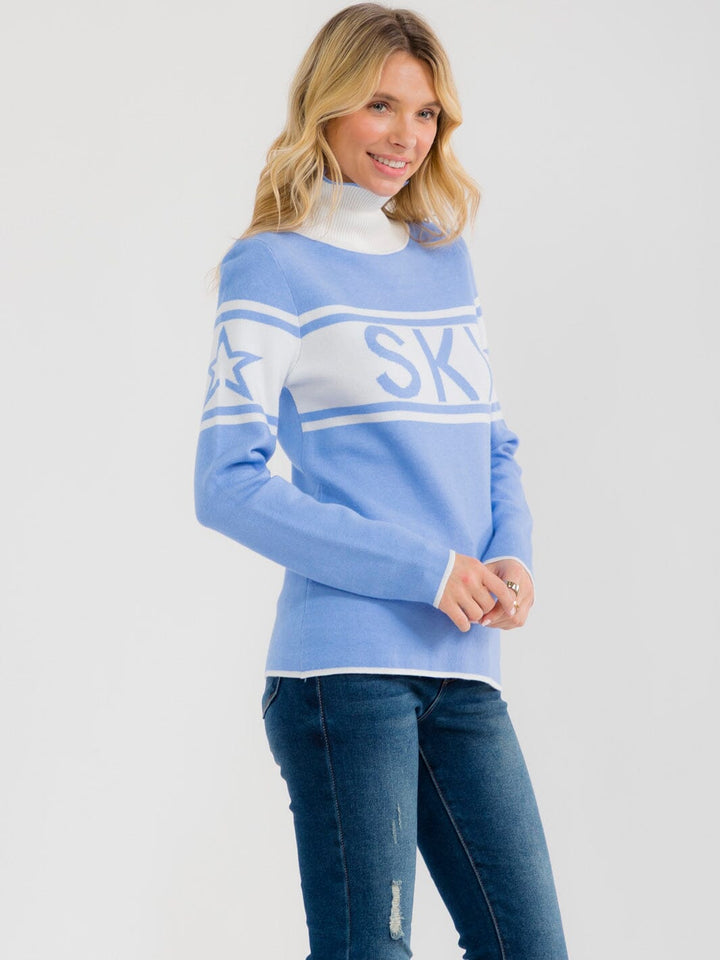 WOMEN'S LONG SLEEVE TURTLE NECK COLORBLOCK PULLOVER SWEATER